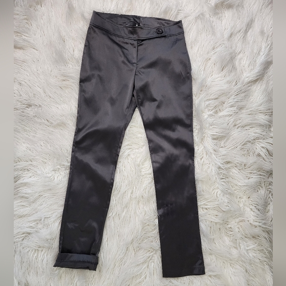 Grey Satin Straight Leg Pants, Women's -SMALL- - Picture 2 of 7